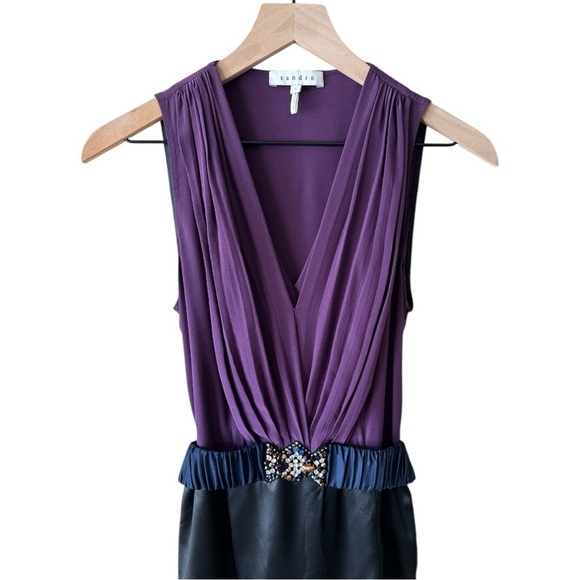 Sandro Silk Rhinestone Embellished Cocktail Dress - Purple Black - US Size 4 - Picture 3 of 9